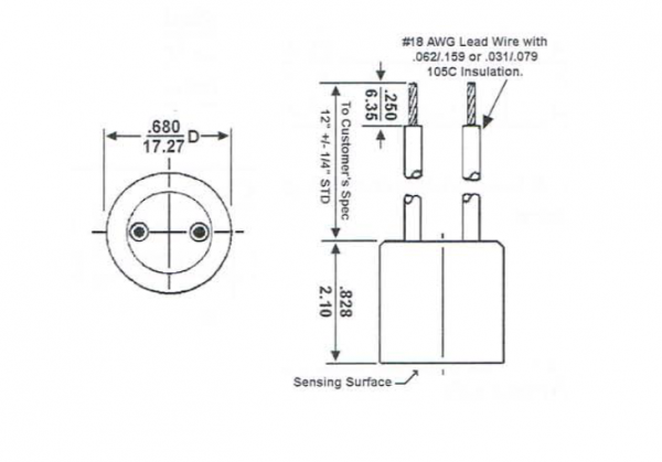 431 Direct Mount Thermostat Switch Drawing