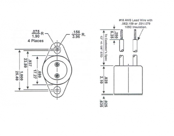 431 Surface Mount Thermostat Switch Dimensions