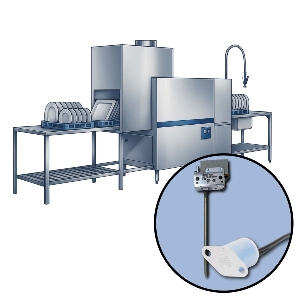 Warewasher thermostat and limit controls